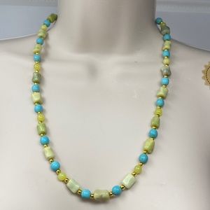 Handmade Bead Necklace Peridot Jasper Turquoise Magnesite Olive Green Jade Stone